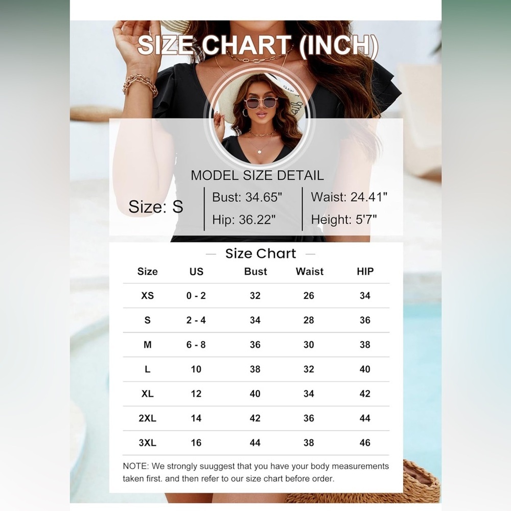 🆕 Tummy Control Slimming One Piece Bathing Suit Ruffle Wrap V Neck Swimwear - Picture 3 of 3